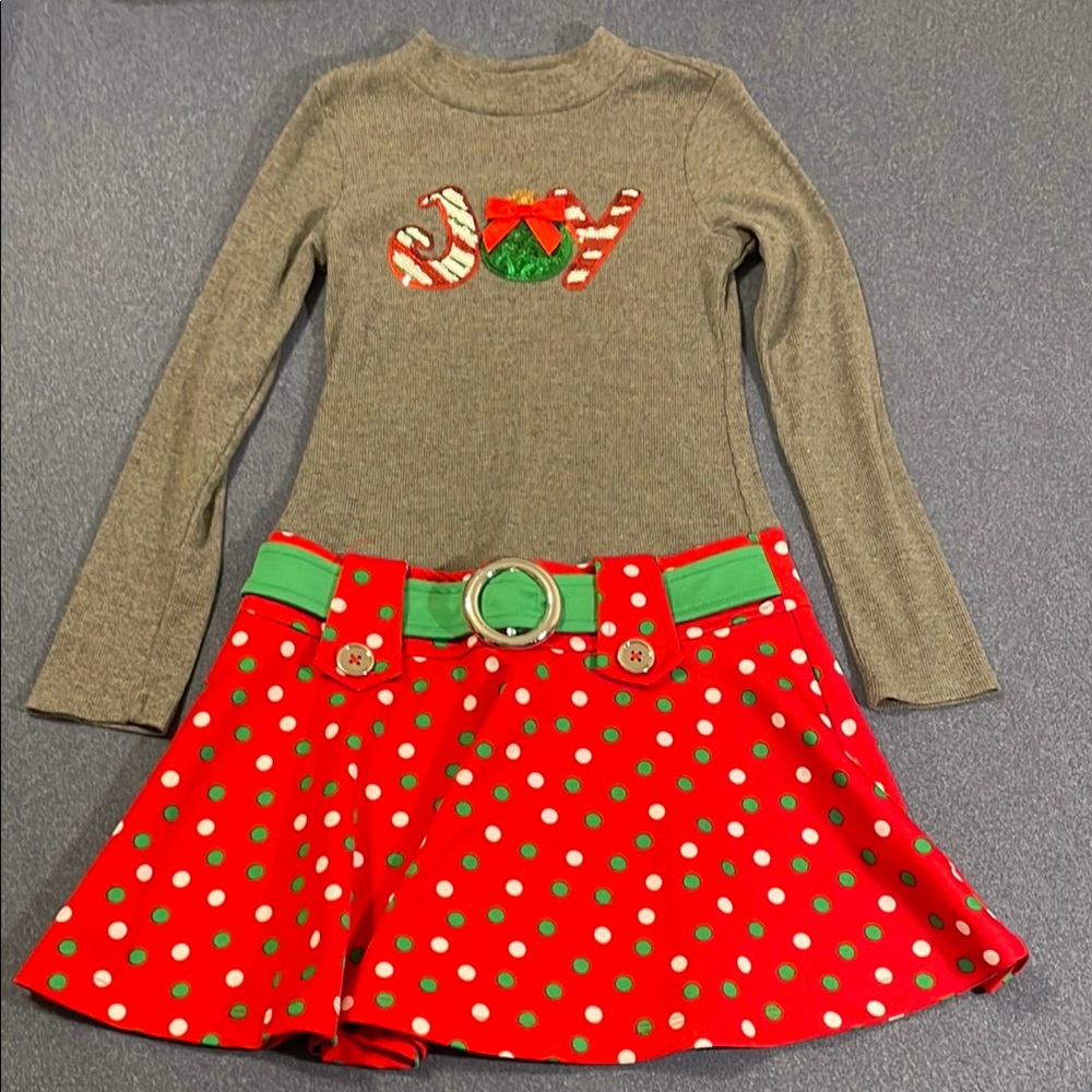 Festive Joy Dress with Red Polka Dot Skirt